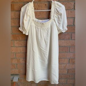 GB Gianni Bini White Ivory Linen Smocked-Top Puff-Sleeve Mini Dress Size Small S
